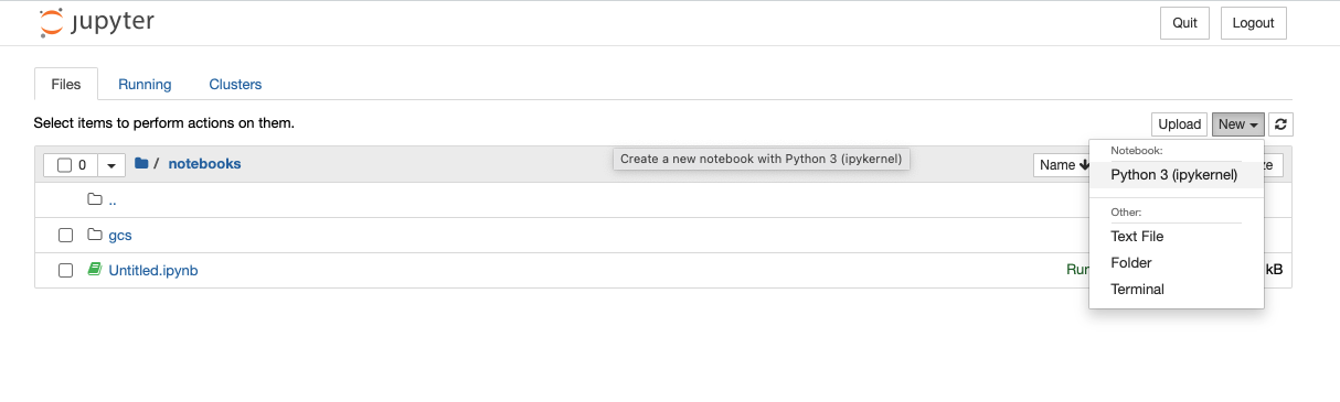 Jupyter create new notebook